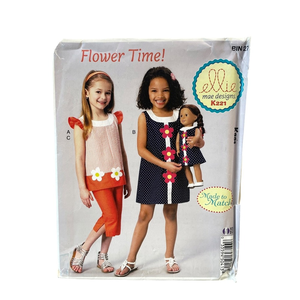 Kwik Sew K221 Sewing Pattern Girls XXS-L Multi Color Dress Top Pants Doll Dress